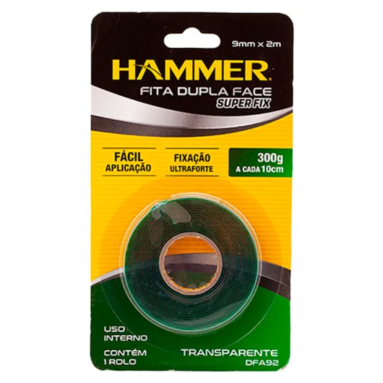 Fita dupla face ultra forte 9mm x 2m Hammer