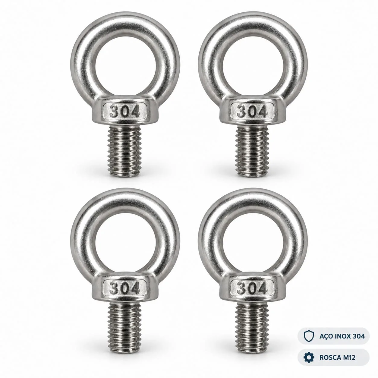 Kit 4 Parafusos Olhal M12 Aço Inox 304 Rosca Macho