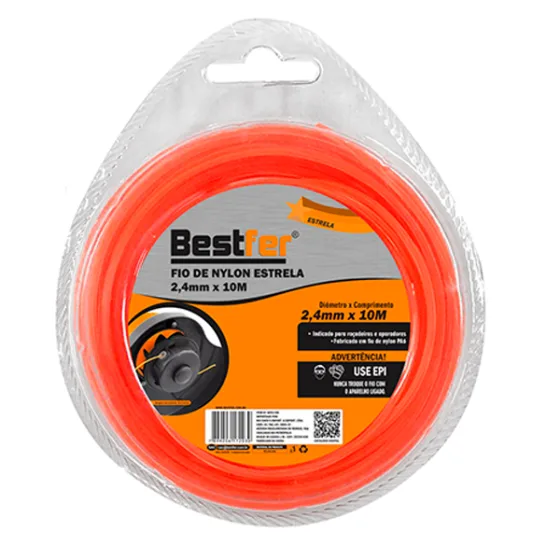 Fio De Nylon Estrela Para Aparador De Grama 2,4mm x 10m