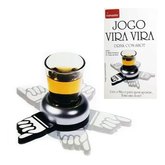 Jogo de shot vira vira com copo de vidro e base giratória