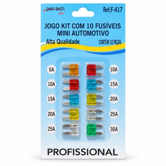 Kit 10 Fusíveis Mini Lâmina 5A 10A 15A 20A 25A 30A