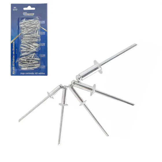 Kit com 60 Rebites de Aluminio Tamanhos Diferentes Western
