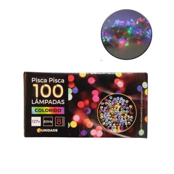 Pisca pisca colorido 100 lâmpadas 9m 8 funções 110v