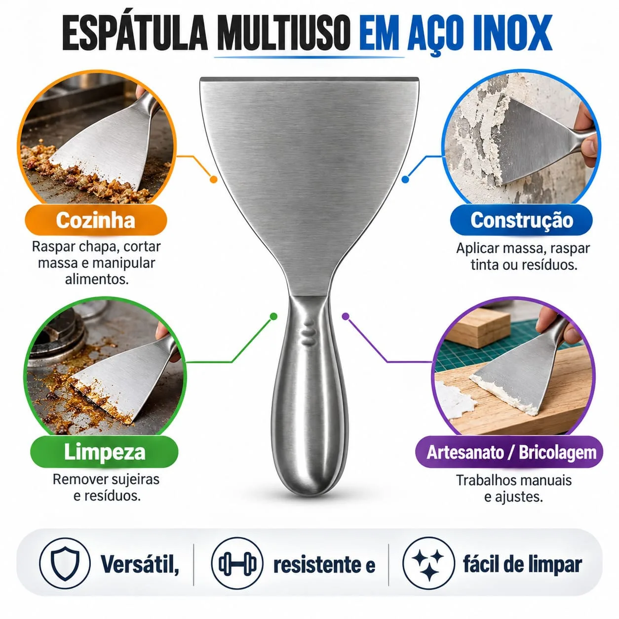 Espátula Multiuso Aço Inoxidável 22,5cm Cozinha/Obra - Imagem 2
