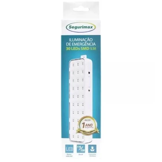 Luminária de Emergência 30 Leds Segurimax Slim
