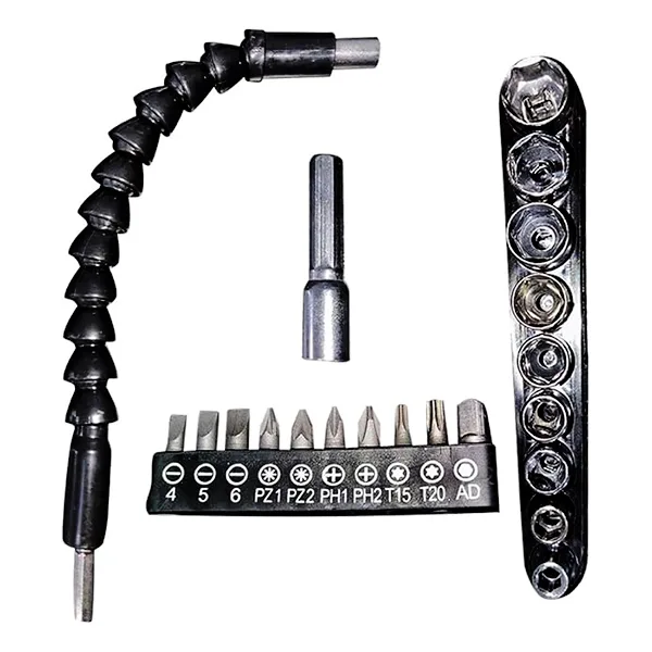 Kit Chave Bit e Soquete Com Eixo Extensor Flexível 21 Peças