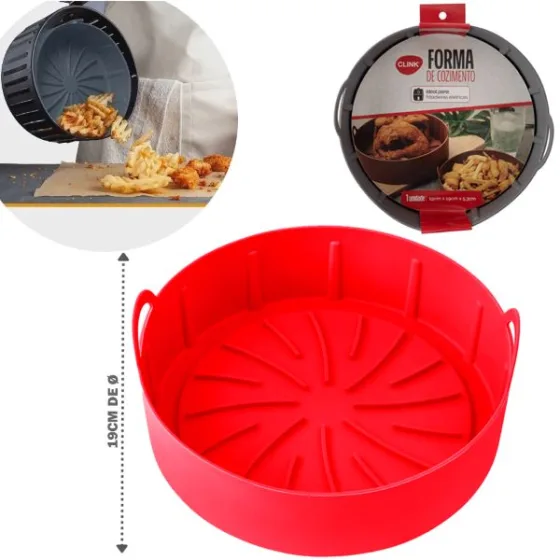 Forma de Silicone Redonda com Alça para Air fryer 19cm