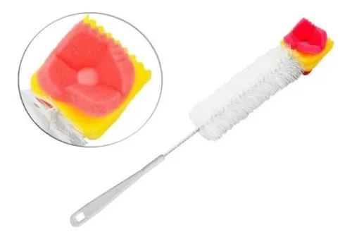 Escova C/ Esponja Para Lavar Garrafas Mamadeiras e Bicos