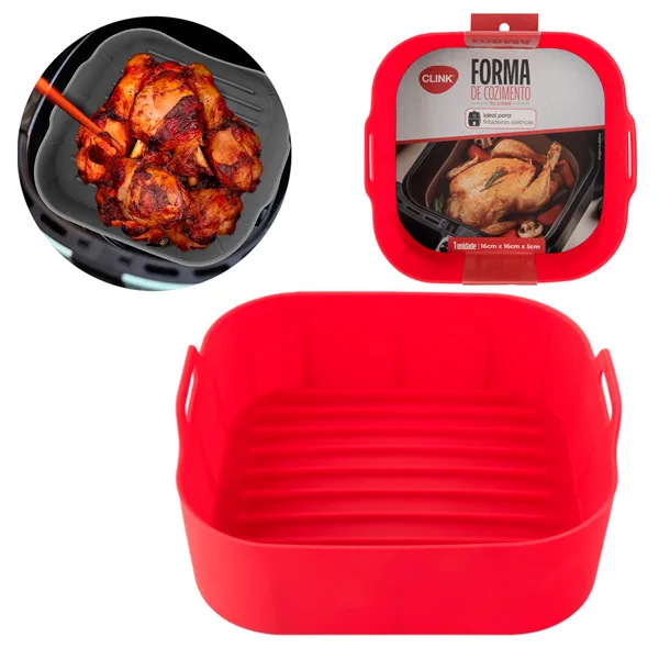 Forma de Silicone Quadrada com Alça para Air fryer 16cm