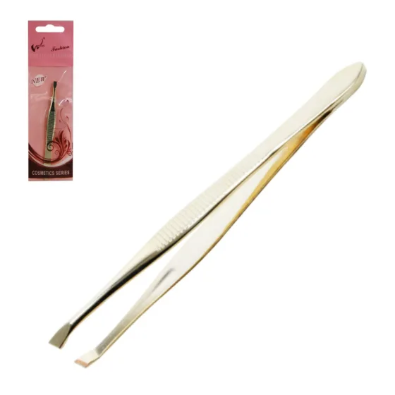 Pinça para Tirar Sobrancelha Reta Dourada Inox 9cm