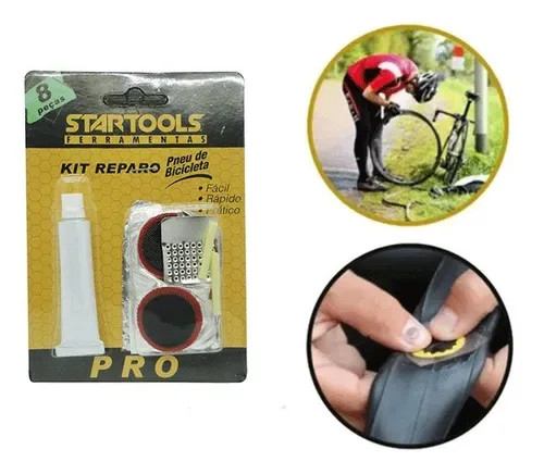 Kit Reparo Pneu Emergência Bike Bicicleta 8 Pçs Remendo Cola