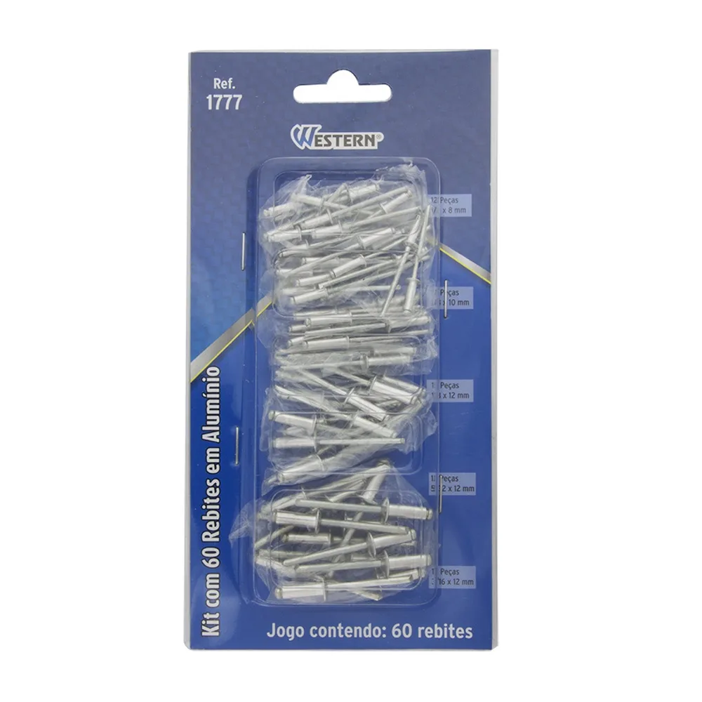 Kit com 60 Rebites de Aluminio Tamanhos Diferentes Western - Imagem 3