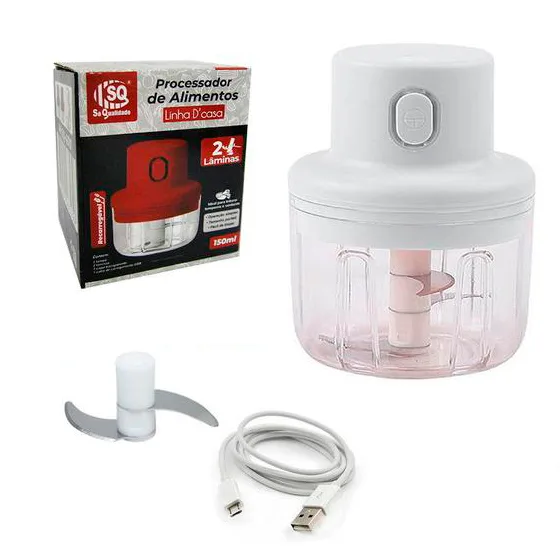 Processador De Alimentos Recarregavel 2 Laminas + Cabo Usb