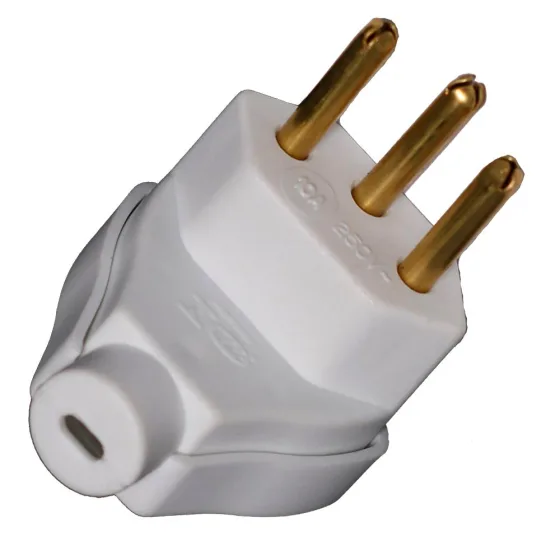 Plug de Tomada Macho 3 Pinos 10a Triangular Branco