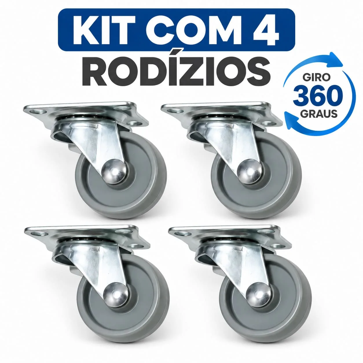 Kit 4 Rodízios Giratórios 360° 32mm com Placa para Móveis - Imagem 2